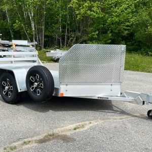 2025 Bear Track 5.5x10 Aluminum Motorcycle Trailer - Rock Guard, Bi-fold Ramp Gate