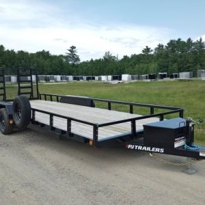 2025 PJ Trailers 7x22 7K Powder Coated Landscape/Utility Trailer w/Rail Kit, HD Rear Ramp Gate, Spare Tire & Mount